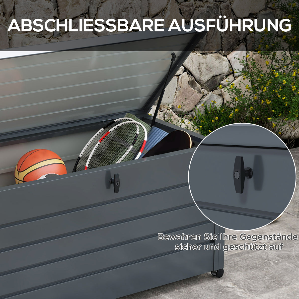 Gartenbox aus verzinktem Stahl mit Rollen