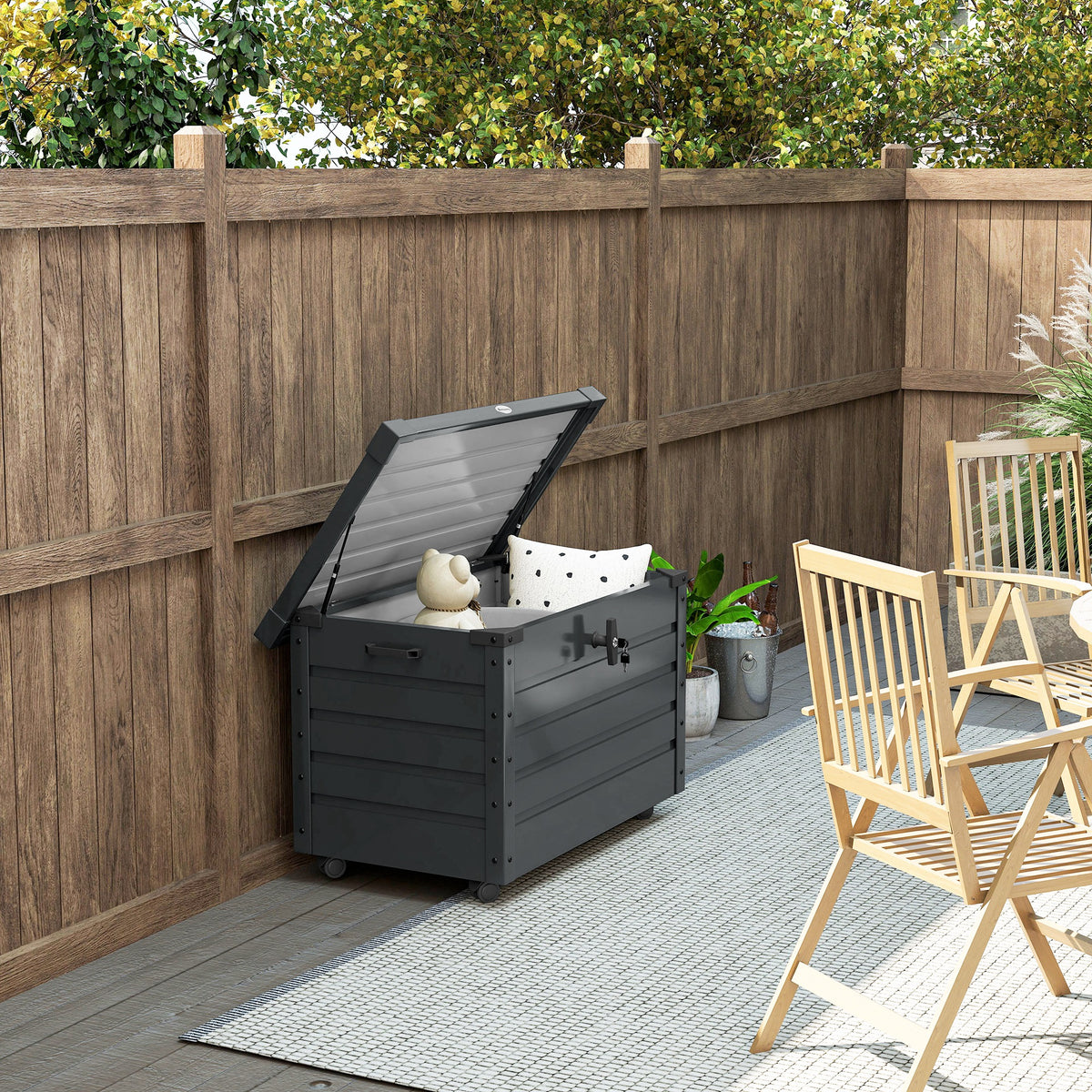 Gartenbox aus verzinktem Stahl mit Rollen