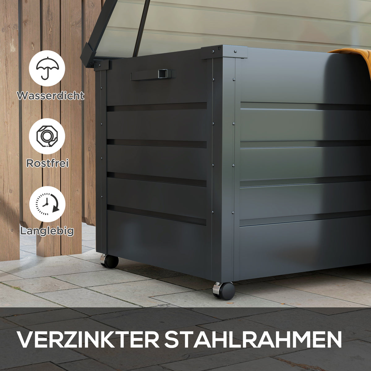 Gartenbox aus verzinktem Stahl mit Rollen