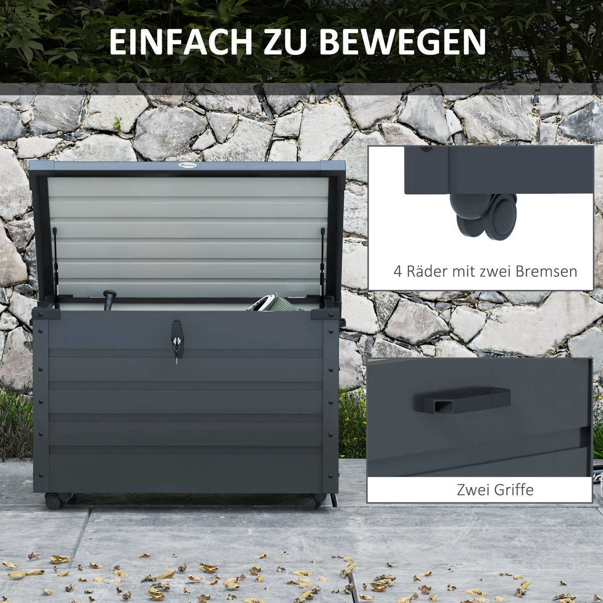 Gartenbox aus verzinktem Stahl mit Rollen